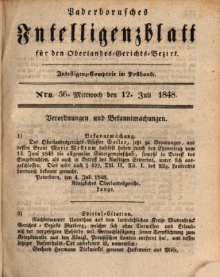 Paderbornsches Intelligenzblatt Mittwoch 12. Juli 1848