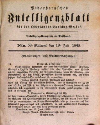 Paderbornsches Intelligenzblatt Mittwoch 19. Juli 1848