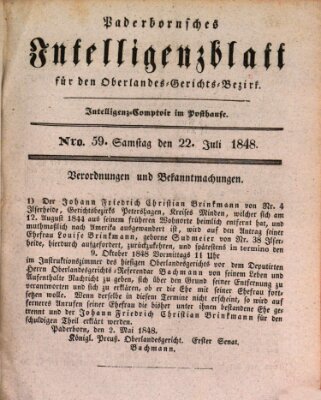 Paderbornsches Intelligenzblatt Samstag 22. Juli 1848