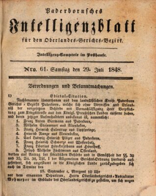 Paderbornsches Intelligenzblatt Samstag 29. Juli 1848