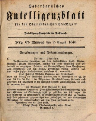 Paderbornsches Intelligenzblatt Mittwoch 2. August 1848