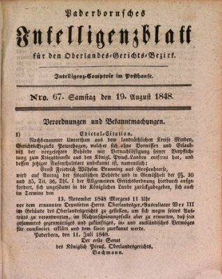 Paderbornsches Intelligenzblatt Samstag 19. August 1848