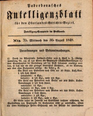 Paderbornsches Intelligenzblatt Mittwoch 30. August 1848