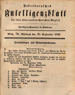 Paderbornsches Intelligenzblatt Mittwoch 20. September 1848