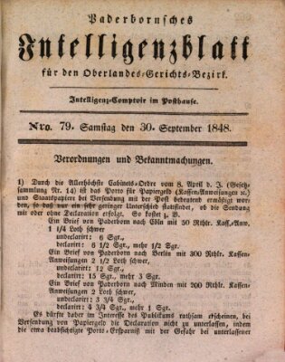 Paderbornsches Intelligenzblatt Samstag 30. September 1848