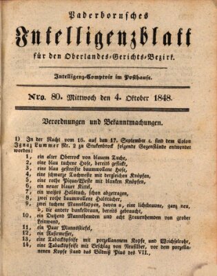 Paderbornsches Intelligenzblatt Mittwoch 4. Oktober 1848