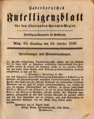 Paderbornsches Intelligenzblatt Samstag 14. Oktober 1848