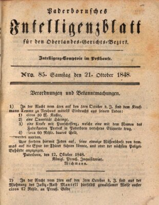 Paderbornsches Intelligenzblatt Samstag 21. Oktober 1848