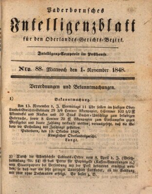 Paderbornsches Intelligenzblatt Mittwoch 1. November 1848