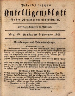 Paderbornsches Intelligenzblatt Samstag 4. November 1848