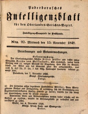 Paderbornsches Intelligenzblatt Mittwoch 15. November 1848