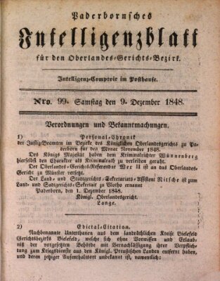 Paderbornsches Intelligenzblatt Samstag 9. Dezember 1848