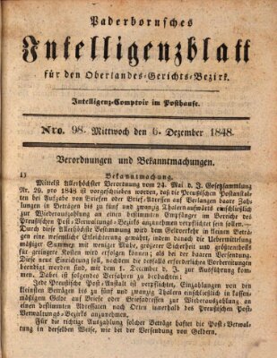 Paderbornsches Intelligenzblatt Mittwoch 6. Dezember 1848