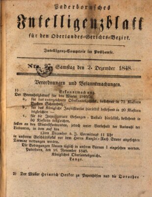 Paderbornsches Intelligenzblatt Samstag 2. Dezember 1848