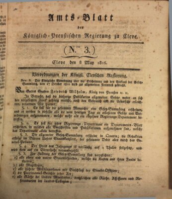 Amtsblatt der Königlichen Regierung zu Cleve Mittwoch 8. Mai 1816