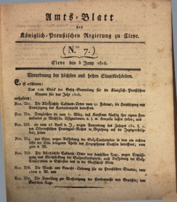 Amtsblatt der Königlichen Regierung zu Cleve Mittwoch 5. Juni 1816