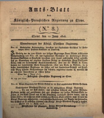 Amtsblatt der Königlichen Regierung zu Cleve Mittwoch 12. Juni 1816