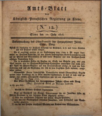 Amtsblatt der Königlichen Regierung zu Cleve Mittwoch 10. Juli 1816