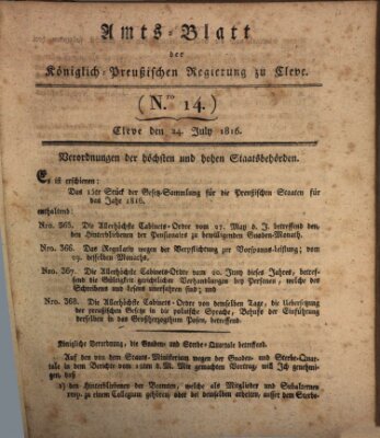 Amtsblatt der Königlichen Regierung zu Cleve Mittwoch 24. Juli 1816