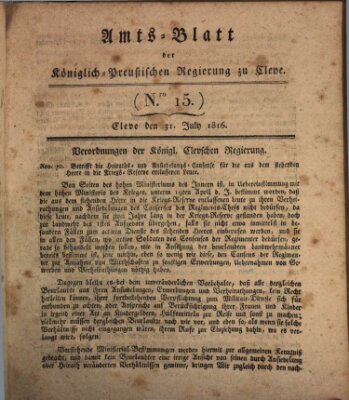 Amtsblatt der Königlichen Regierung zu Cleve Mittwoch 31. Juli 1816