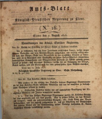 Amtsblatt der Königlichen Regierung zu Cleve Mittwoch 7. August 1816