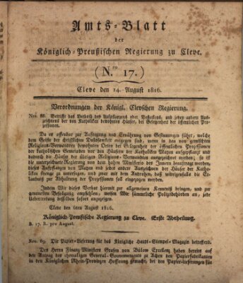 Amtsblatt der Königlichen Regierung zu Cleve Mittwoch 14. August 1816