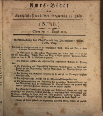 Amtsblatt der Königlichen Regierung zu Cleve Mittwoch 21. August 1816