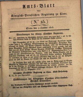 Amtsblatt der Königlichen Regierung zu Cleve Mittwoch 9. Oktober 1816