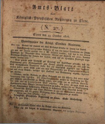 Amtsblatt der Königlichen Regierung zu Cleve Mittwoch 23. Oktober 1816