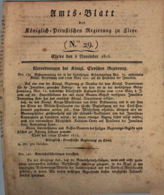 Amtsblatt der Königlichen Regierung zu Cleve Mittwoch 6. November 1816