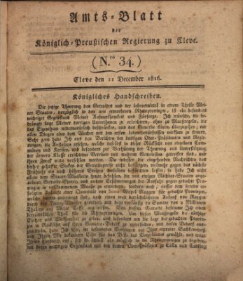 Amtsblatt der Königlichen Regierung zu Cleve Mittwoch 11. Dezember 1816