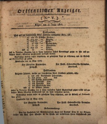 Amtsblatt der Königlichen Regierung zu Cleve Montag 3. Juni 1816