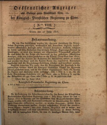 Amtsblatt der Königlichen Regierung zu Cleve Mittwoch 26. Juni 1816