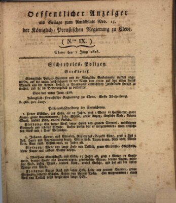 Amtsblatt der Königlichen Regierung zu Cleve Montag 3. Juni 1816