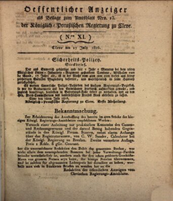 Amtsblatt der Königlichen Regierung zu Cleve Mittwoch 17. Juli 1816