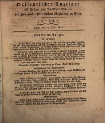 Amtsblatt der Königlichen Regierung zu Cleve Mittwoch 24. Juli 1816