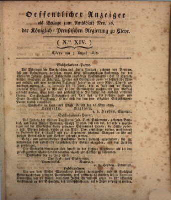 Amtsblatt der Königlichen Regierung zu Cleve Mittwoch 7. August 1816