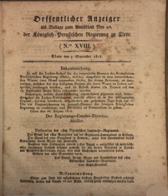 Amtsblatt der Königlichen Regierung zu Cleve Mittwoch 4. September 1816