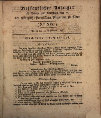 Amtsblatt der Königlichen Regierung zu Cleve Mittwoch 11. September 1816