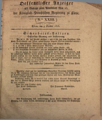 Amtsblatt der Königlichen Regierung zu Cleve Mittwoch 9. Oktober 1816