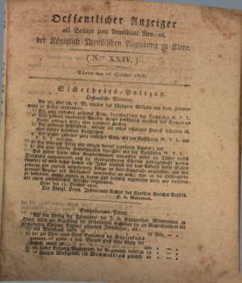 Amtsblatt der Königlichen Regierung zu Cleve Mittwoch 16. Oktober 1816