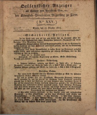 Amtsblatt der Königlichen Regierung zu Cleve Mittwoch 23. Oktober 1816