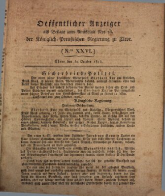 Amtsblatt der Königlichen Regierung zu Cleve Mittwoch 30. Oktober 1816