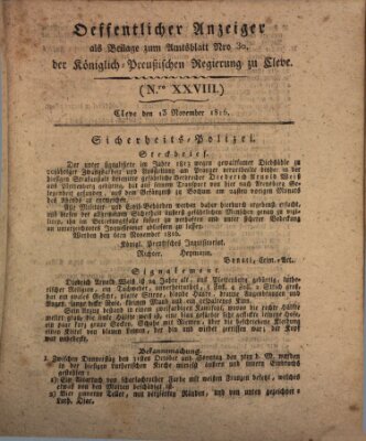 Amtsblatt der Königlichen Regierung zu Cleve Mittwoch 13. November 1816