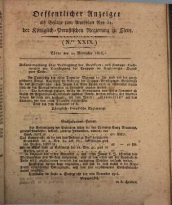 Amtsblatt der Königlichen Regierung zu Cleve Mittwoch 20. November 1816