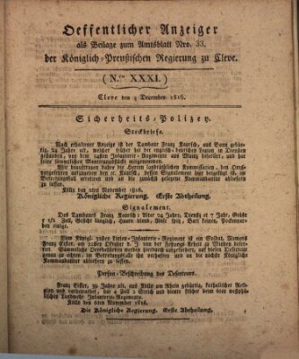 Amtsblatt der Königlichen Regierung zu Cleve Mittwoch 4. Dezember 1816