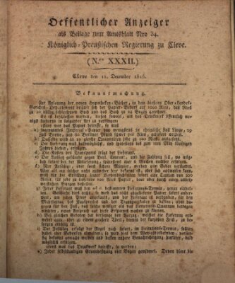 Amtsblatt der Königlichen Regierung zu Cleve Mittwoch 11. Dezember 1816