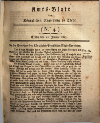 Amtsblatt der Königlichen Regierung zu Cleve Mittwoch 22. Januar 1817