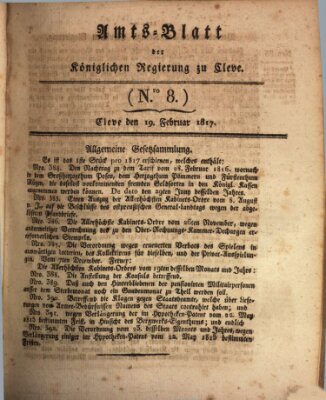 Amtsblatt der Königlichen Regierung zu Cleve Mittwoch 19. Februar 1817