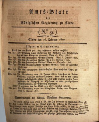 Amtsblatt der Königlichen Regierung zu Cleve Mittwoch 26. Februar 1817